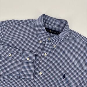 Ralph Lauren Shirt Mens L Blue Pink Plaid Button Down Pony Logo Classic Fit